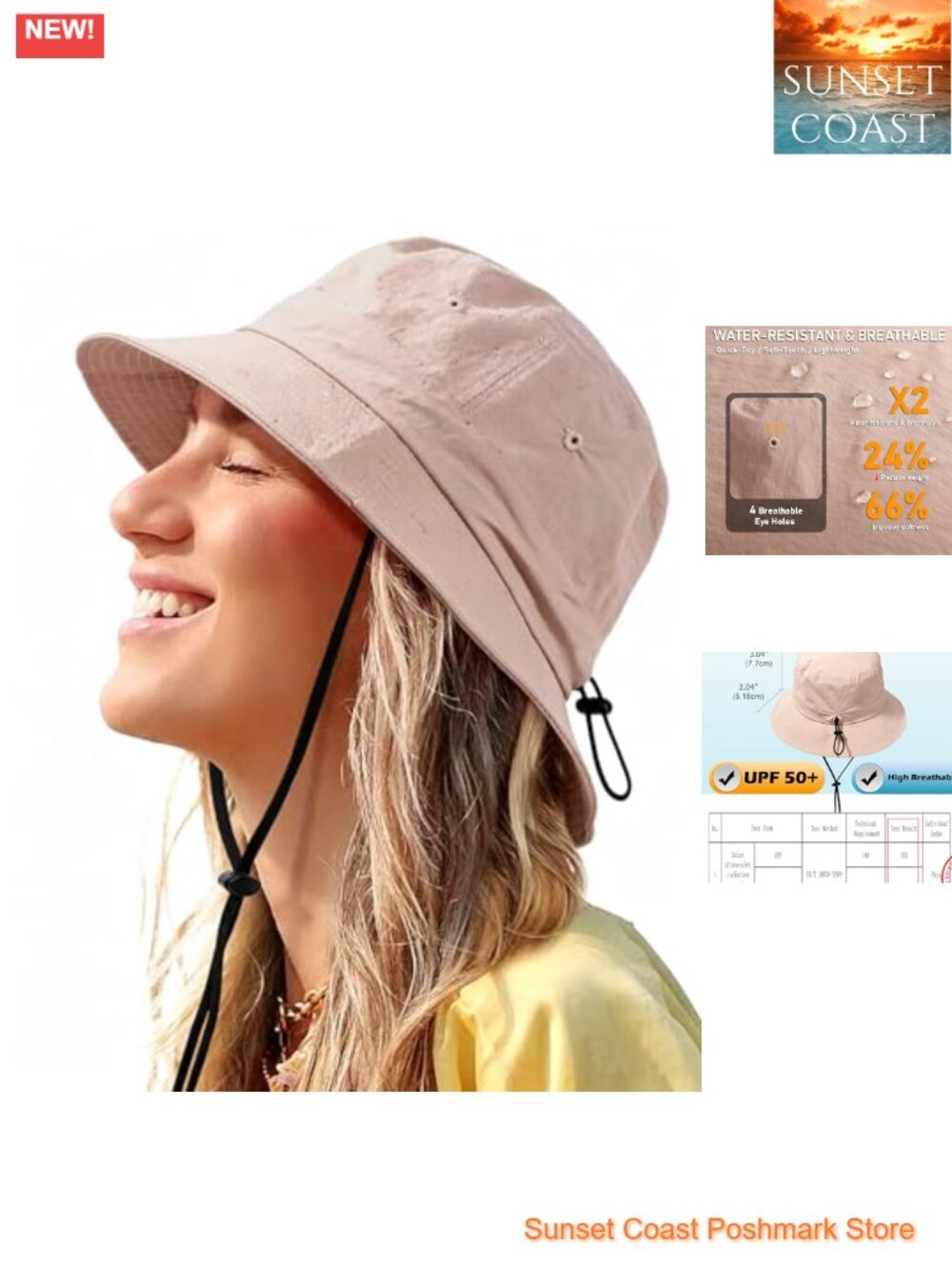 Water-Resistant UPF 50+ Bucket Sun Hat Breathable Foldable Windproof Boonie